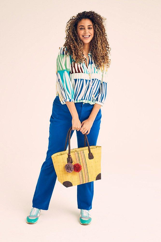Pantalon droit stretch taille haute en denim colore may Mayerline Brussels Belgique