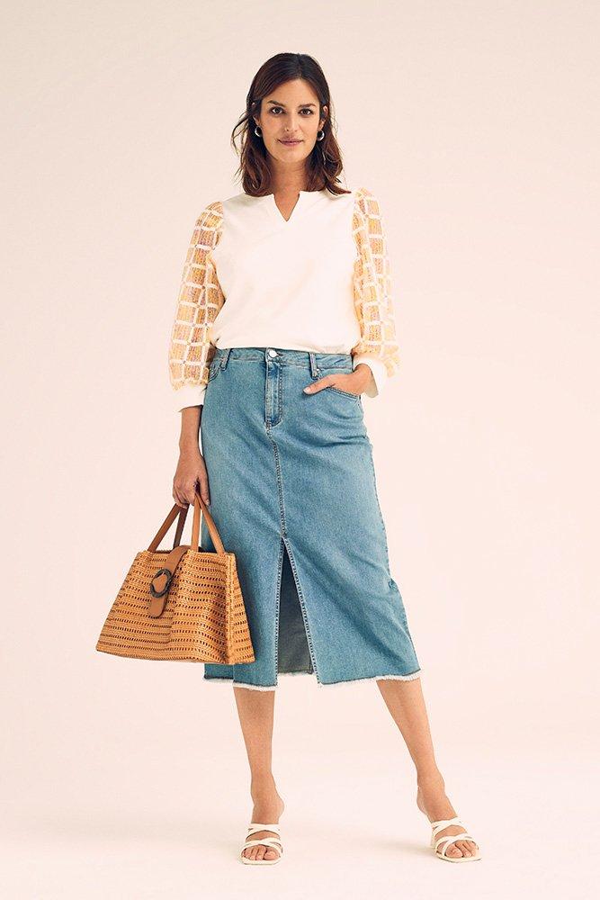 Jupe crayon fendue en denim ringspun stretch - null - ame