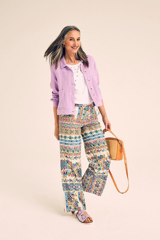 Wijde broek met folkloristishe print - null - may