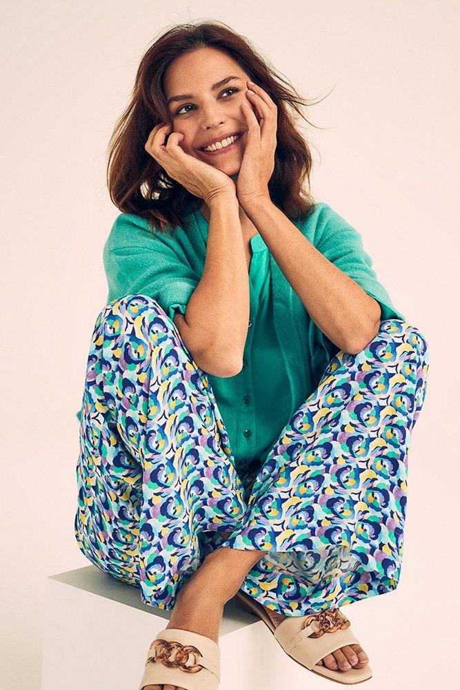 Pantalons - Pantalon imprimé large en crêpe