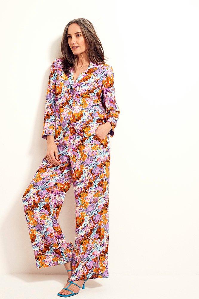Pantalons - Pantalon à fleurs multicolores en crêpe