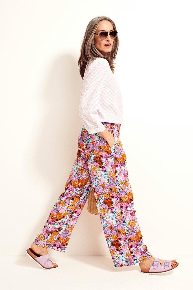Pantalons - Pantalon à fleurs multicolores en crêpe