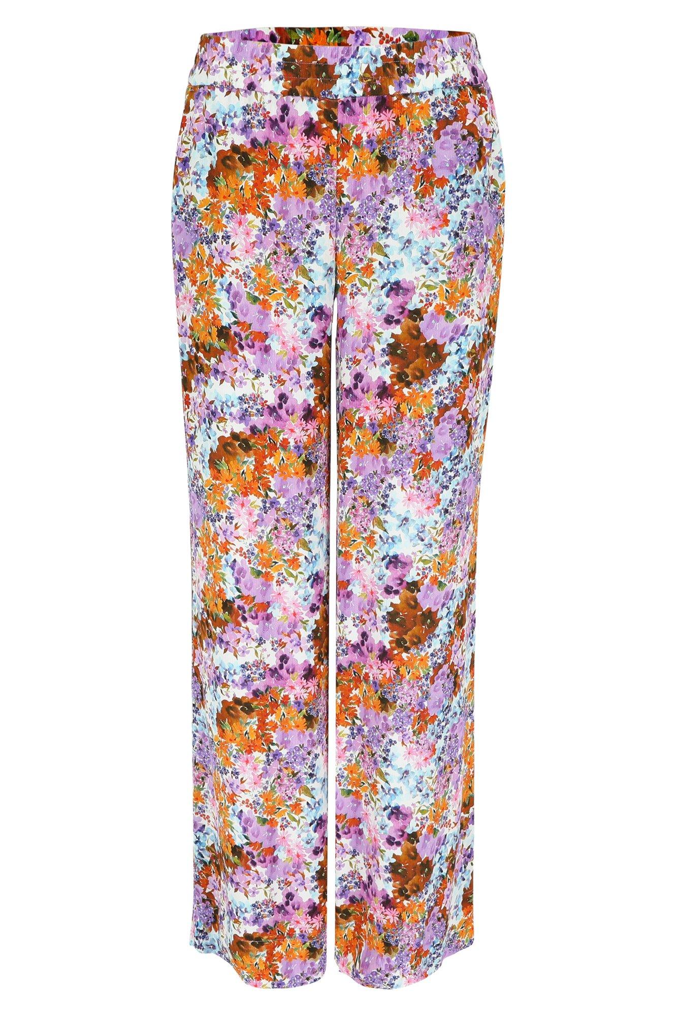 Pantalons - Pantalon à fleurs multicolores en crêpe