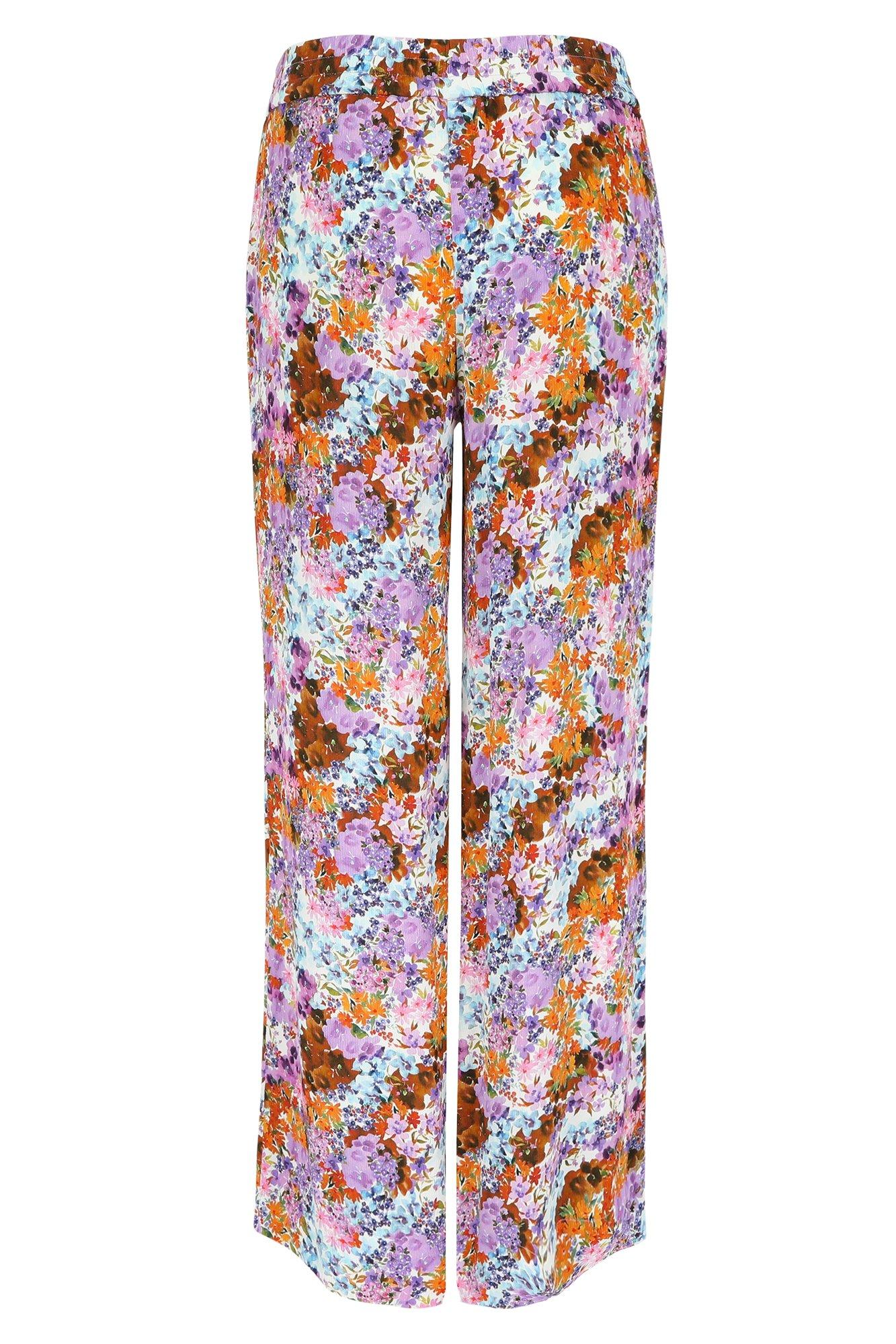 Pantalons - Pantalon à fleurs multicolores en crêpe