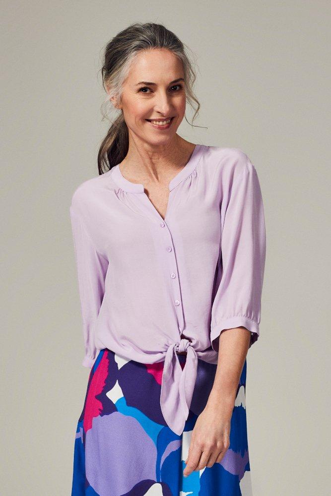 Hemdblouse in cupromix met knoop onderaan - null - may