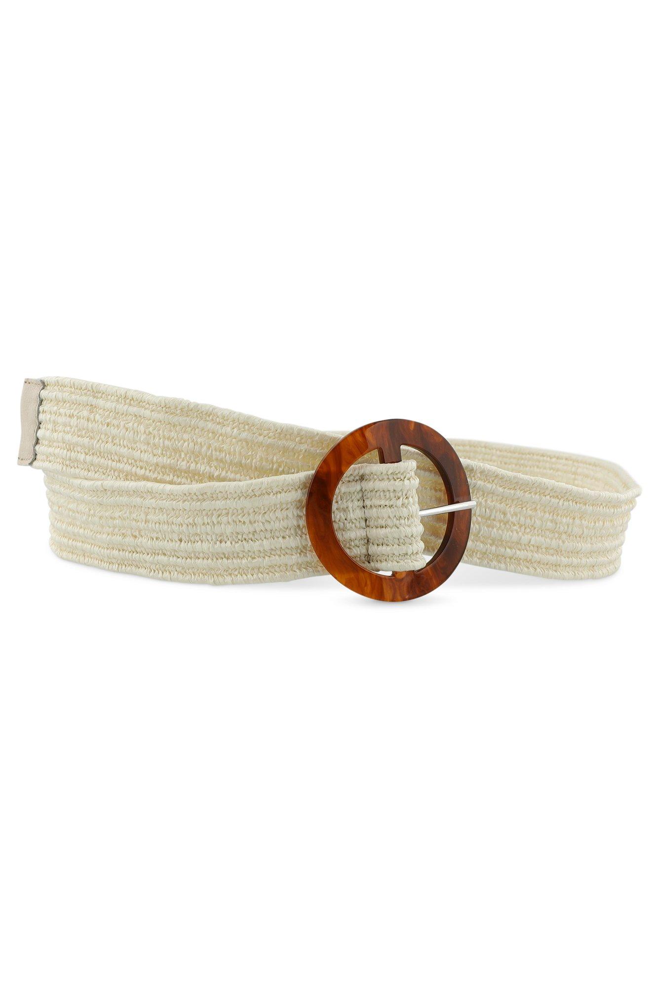 Raffia ceintuur met ronde hoornen gesp - null - may