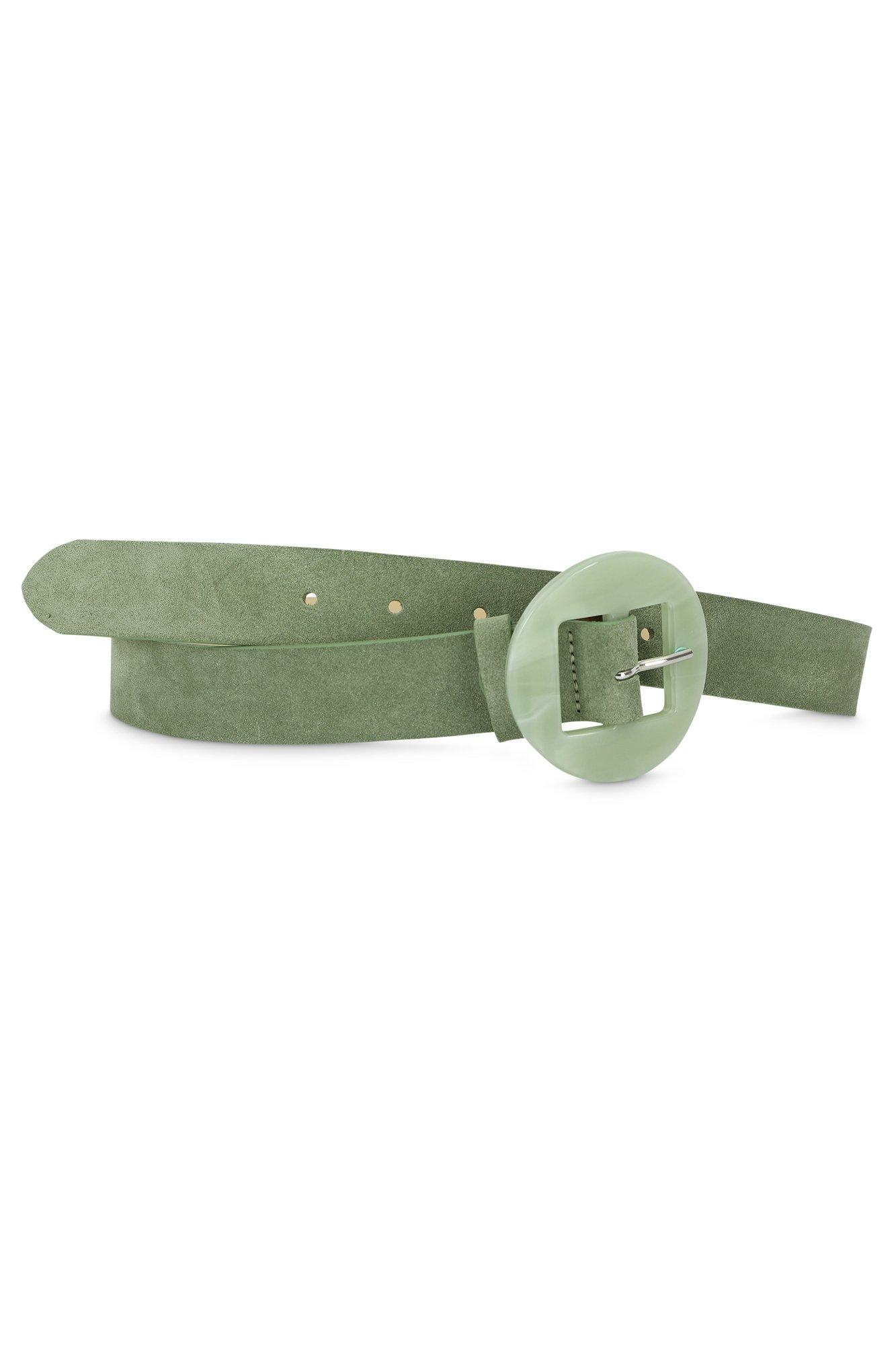 Nubuck riem met ronde kunstsrtofgesp - null - may