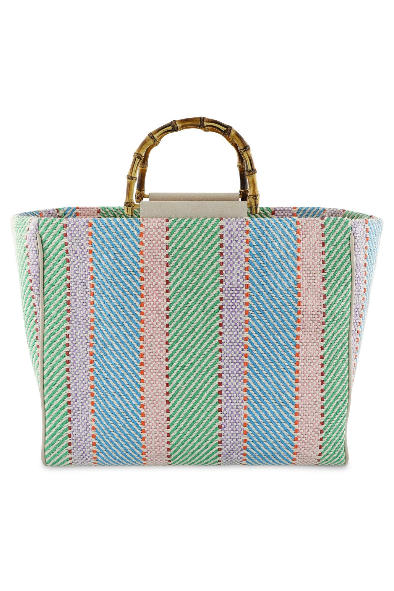Babyspulletjes - Gestreepte raffia shopper met bamboe handvaten