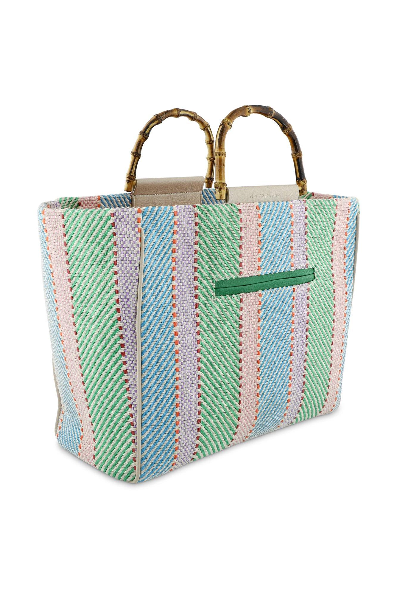 Accessoires pour bébés - Cabas rayé en raphia anses en bambou