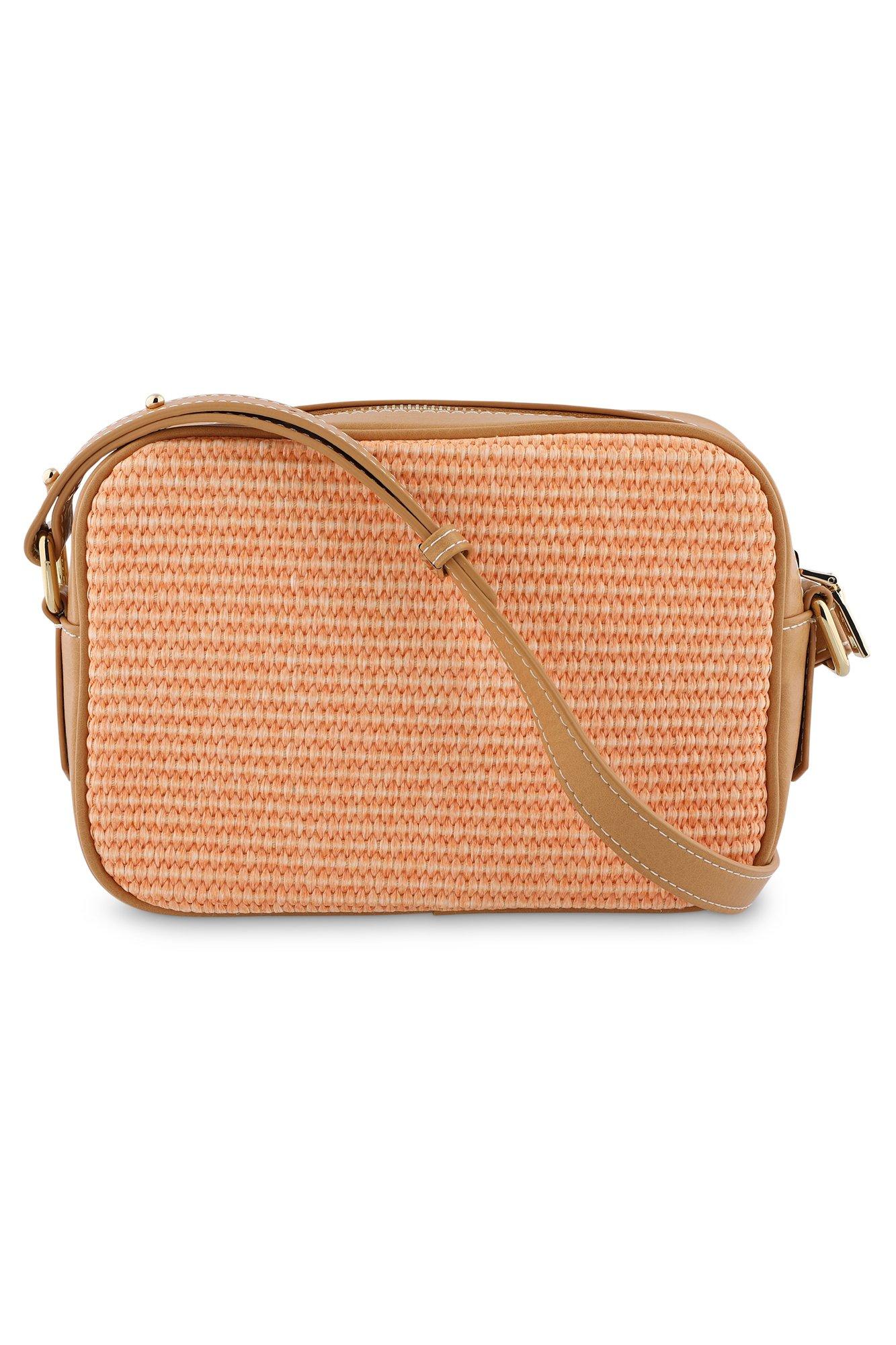 Cameratasje in kunststof raffia met faux leer - null - may