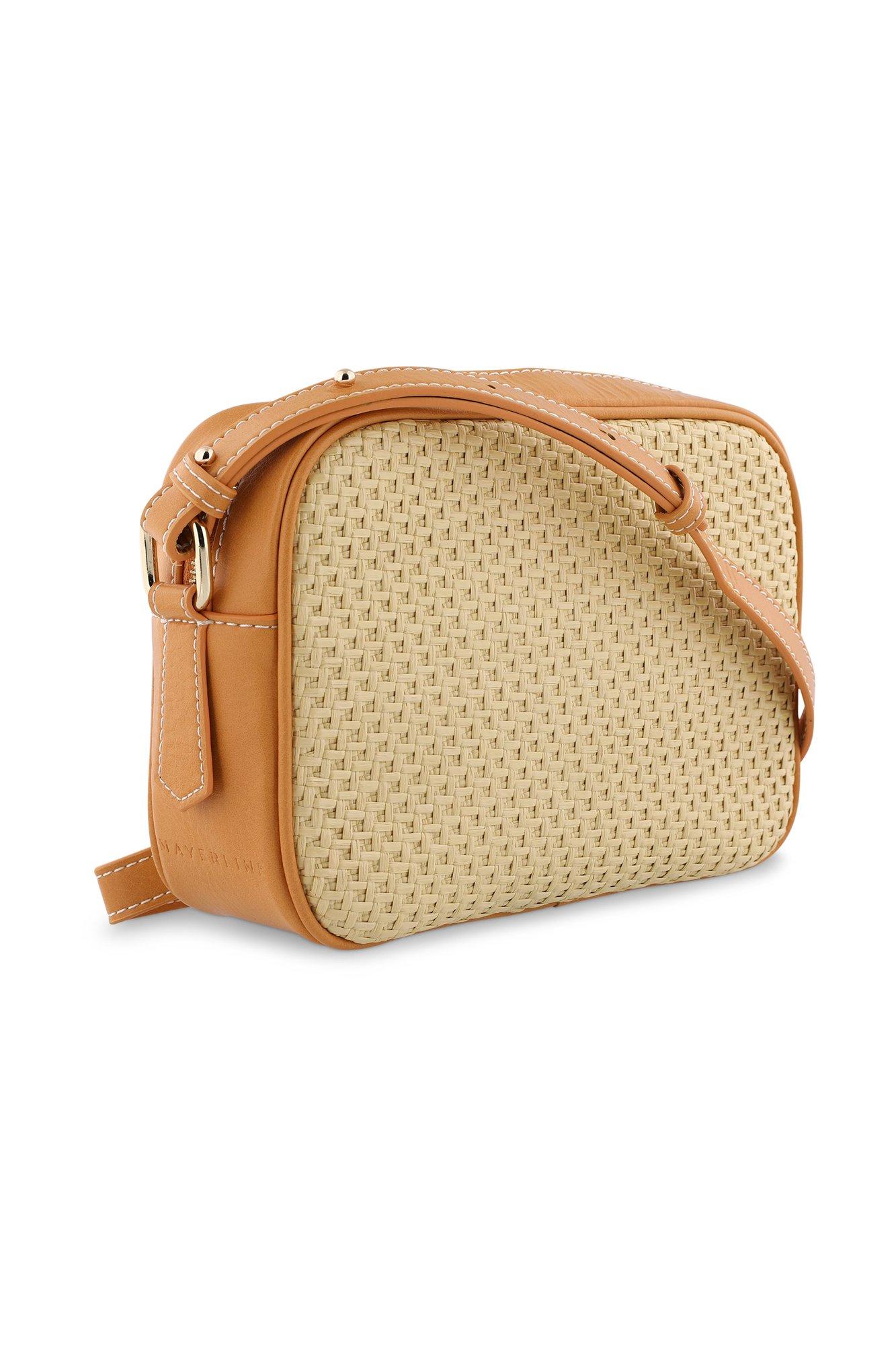 Babyspulletjes - Cameratasje in kunststof raffia met faux leer