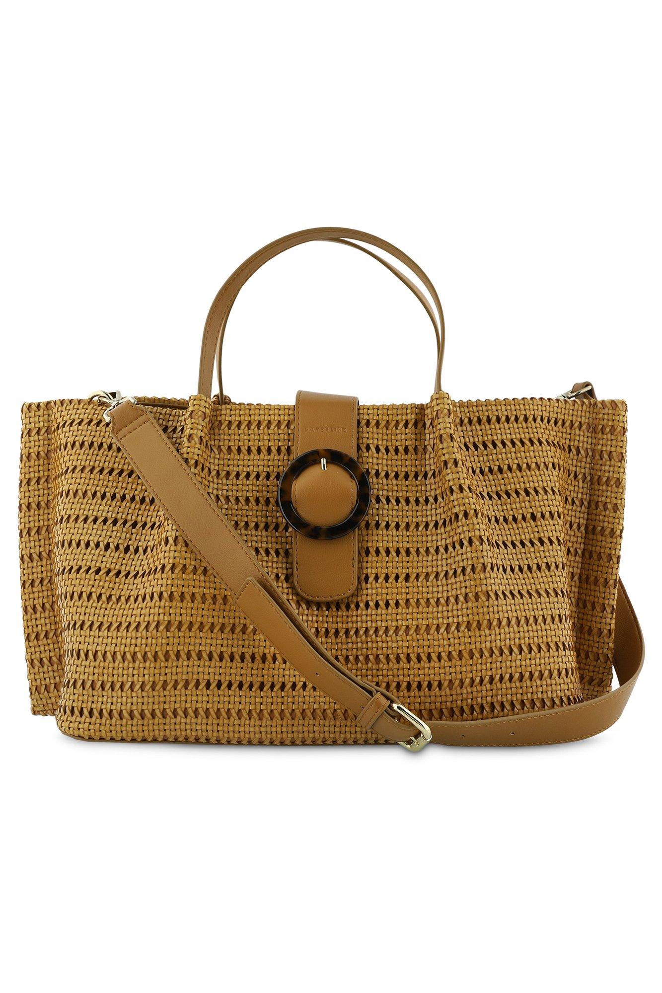 Raffia shopper met hoornen gesp - null - may
