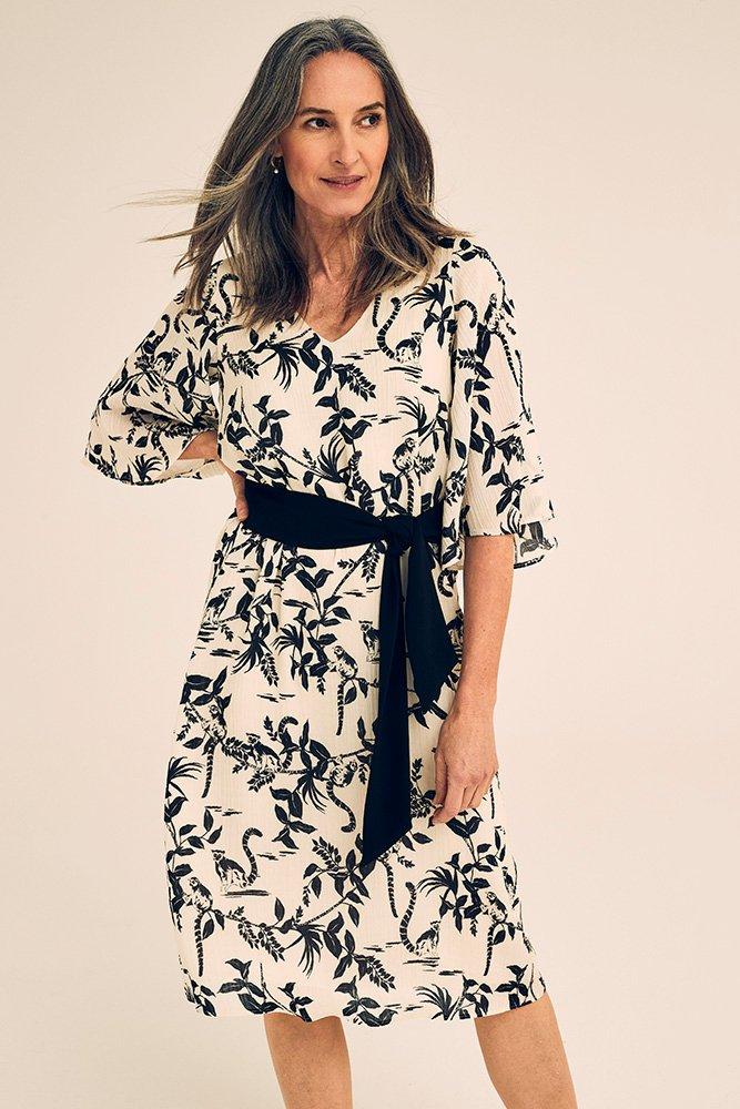 Robes - Robe imprimée en voile ceinture noire