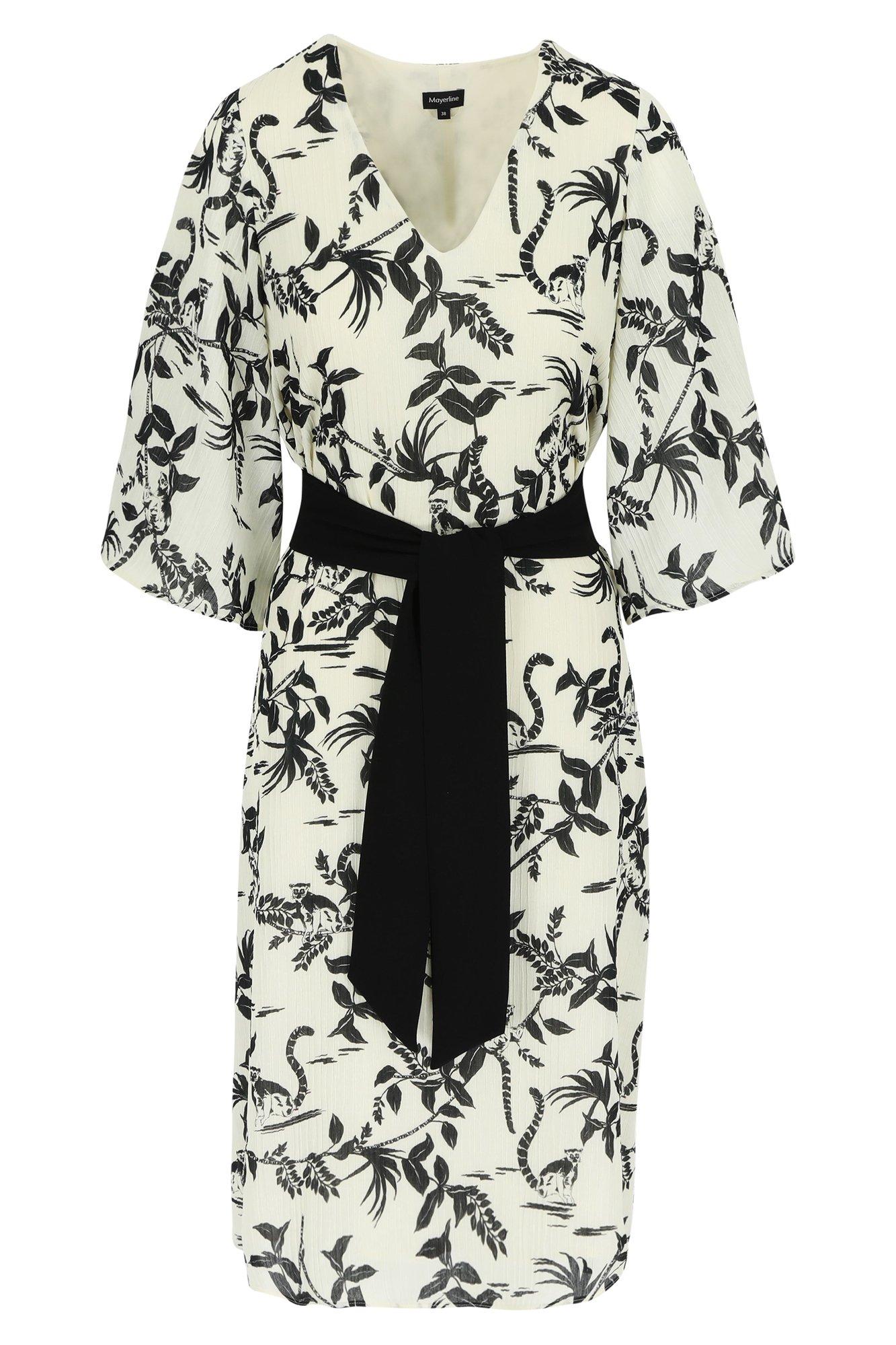 Robes - Robe imprimée en voile ceinture noire