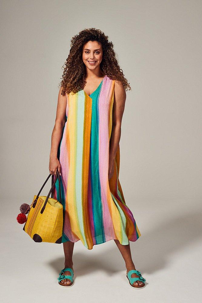 Kleedjes - A-lijn regenboogjurk met plooi vooraan