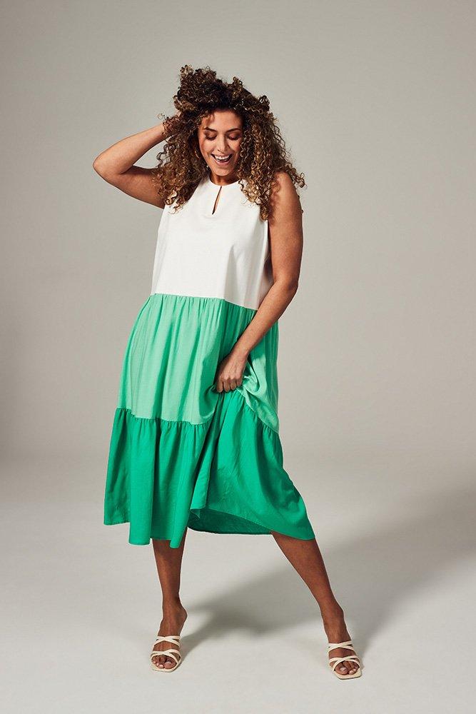 Kleedjes - Jurk met jersey top en volants