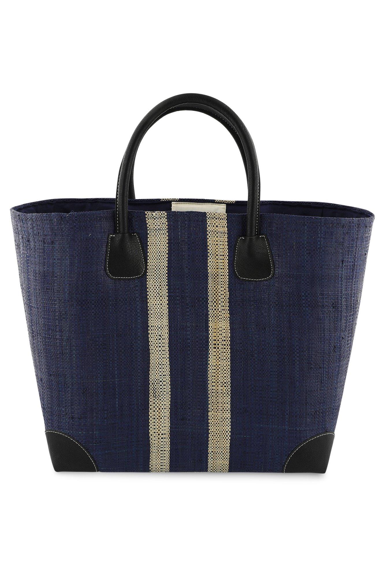 Raffia mand met faux leer details - null - may