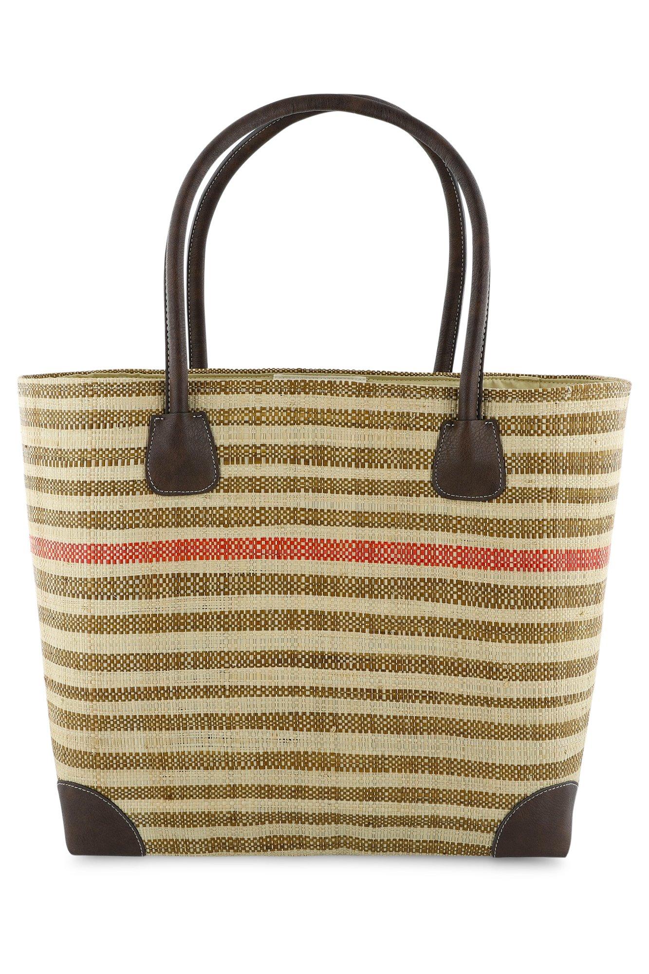 Raffia mand met faux leer details - may