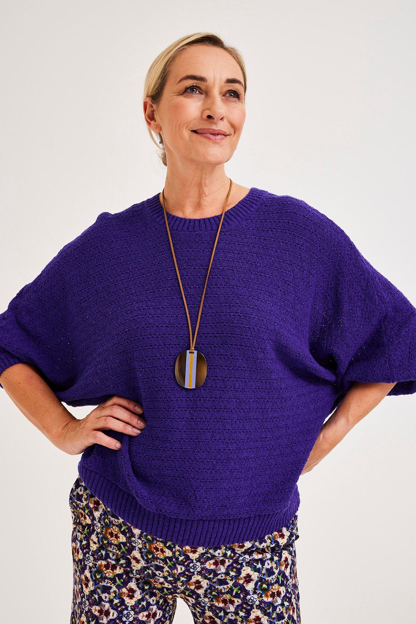 Pull ajouré manches chauve-souris - null - ame