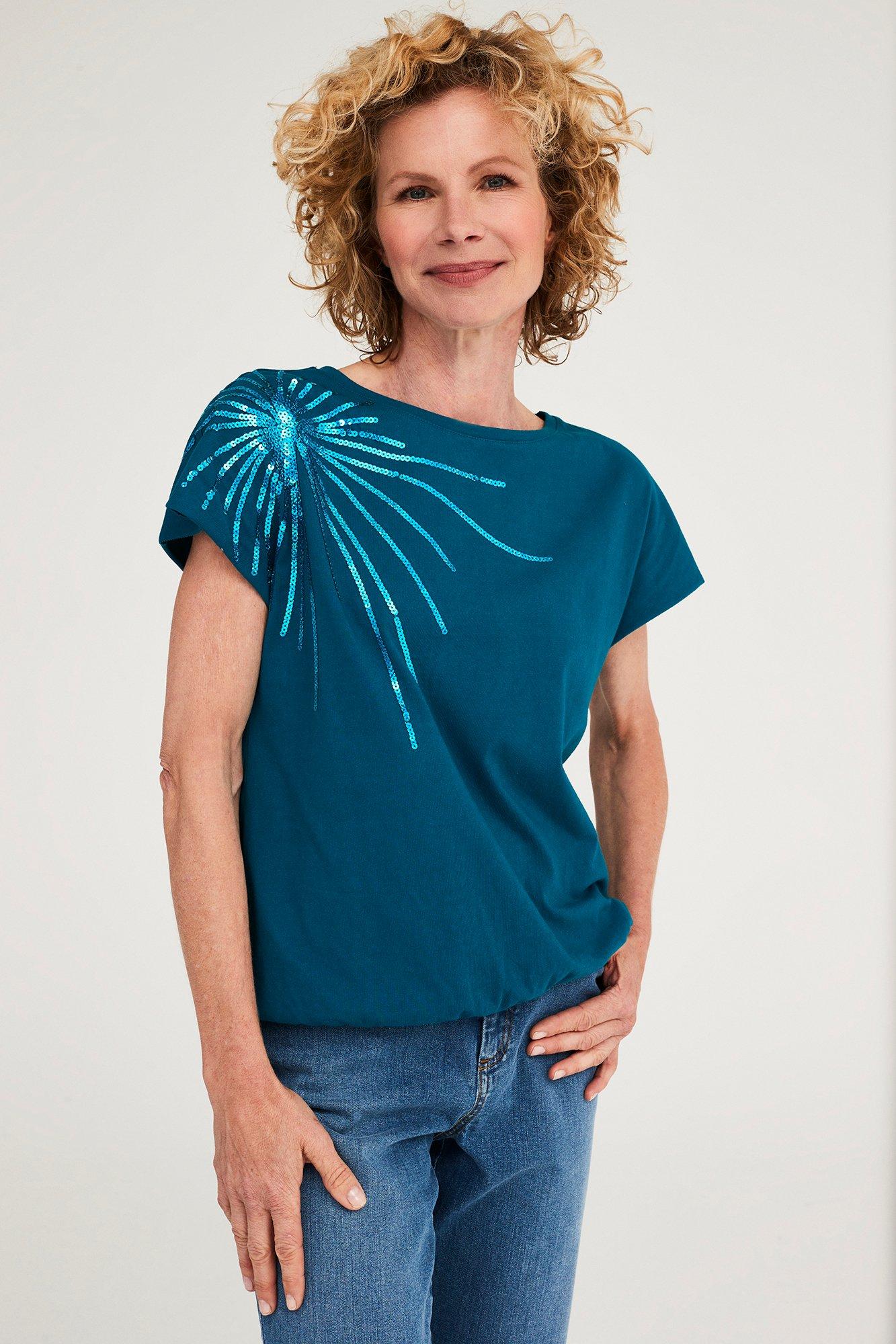 T-shirt op elastiek met lovertjes - null - may