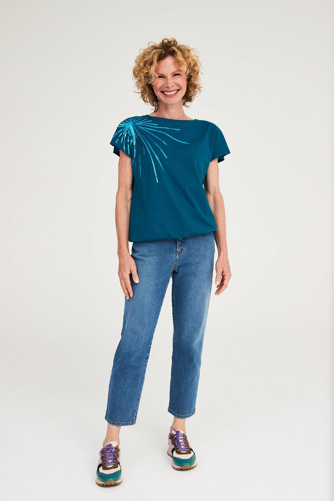 Sweatvest - T-shirt op elastiek met lovertjes