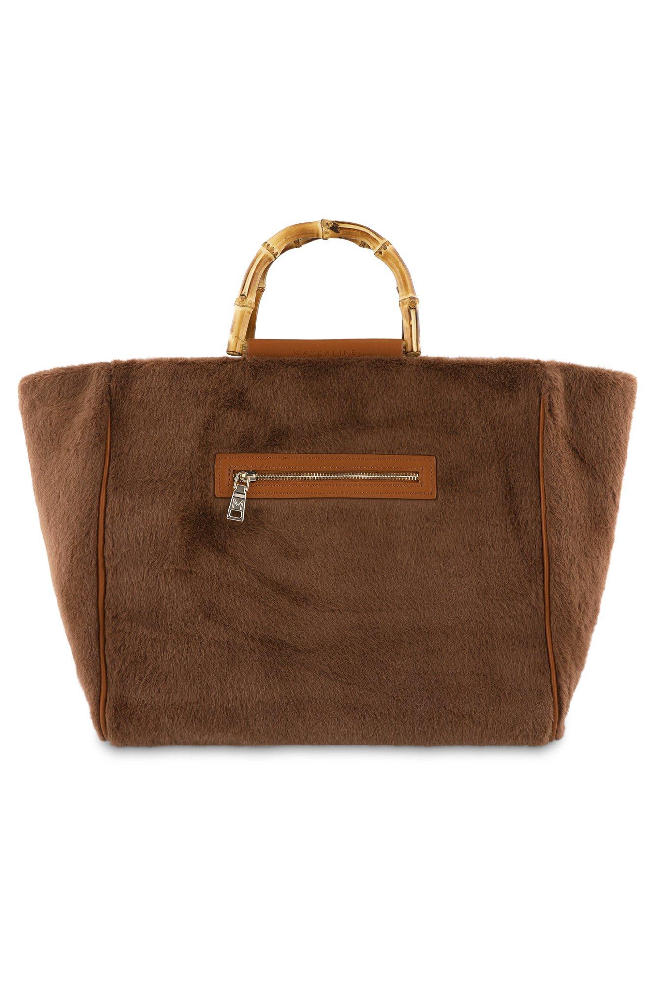 Faux fur shopper met bamboe handvat - null - may