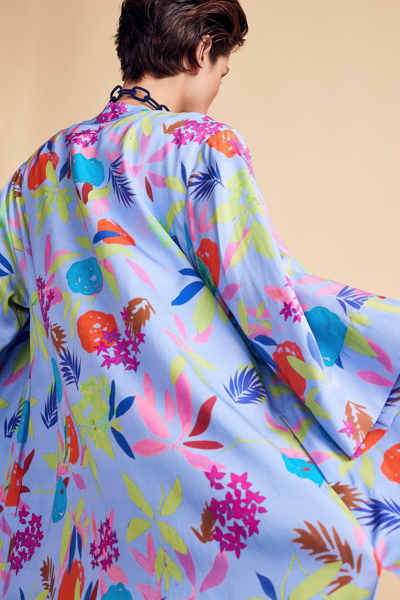 Hemden - Kimono in crêpe met bloemenprint
