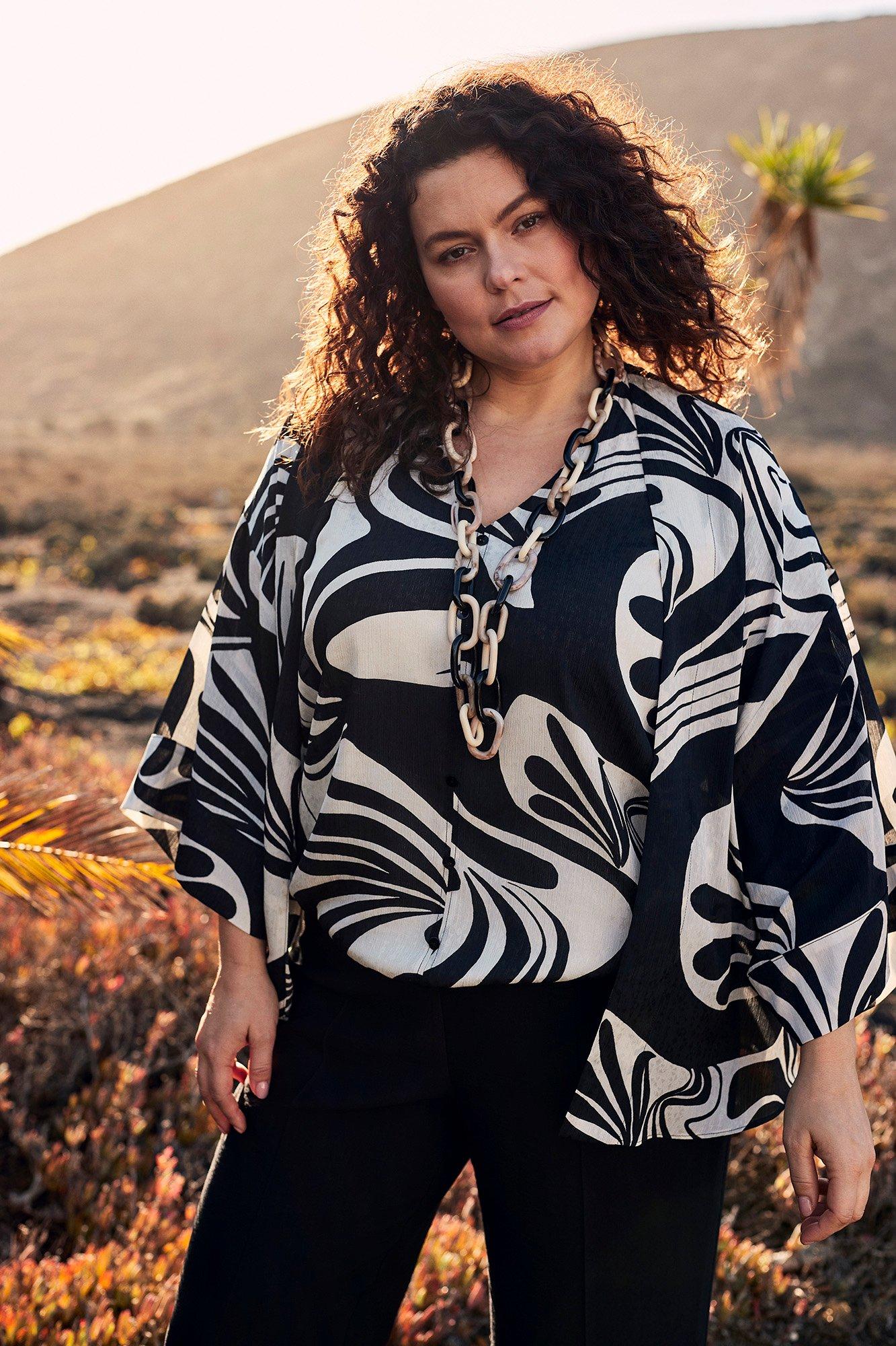 Easy care kimono met abstracte print - null - may