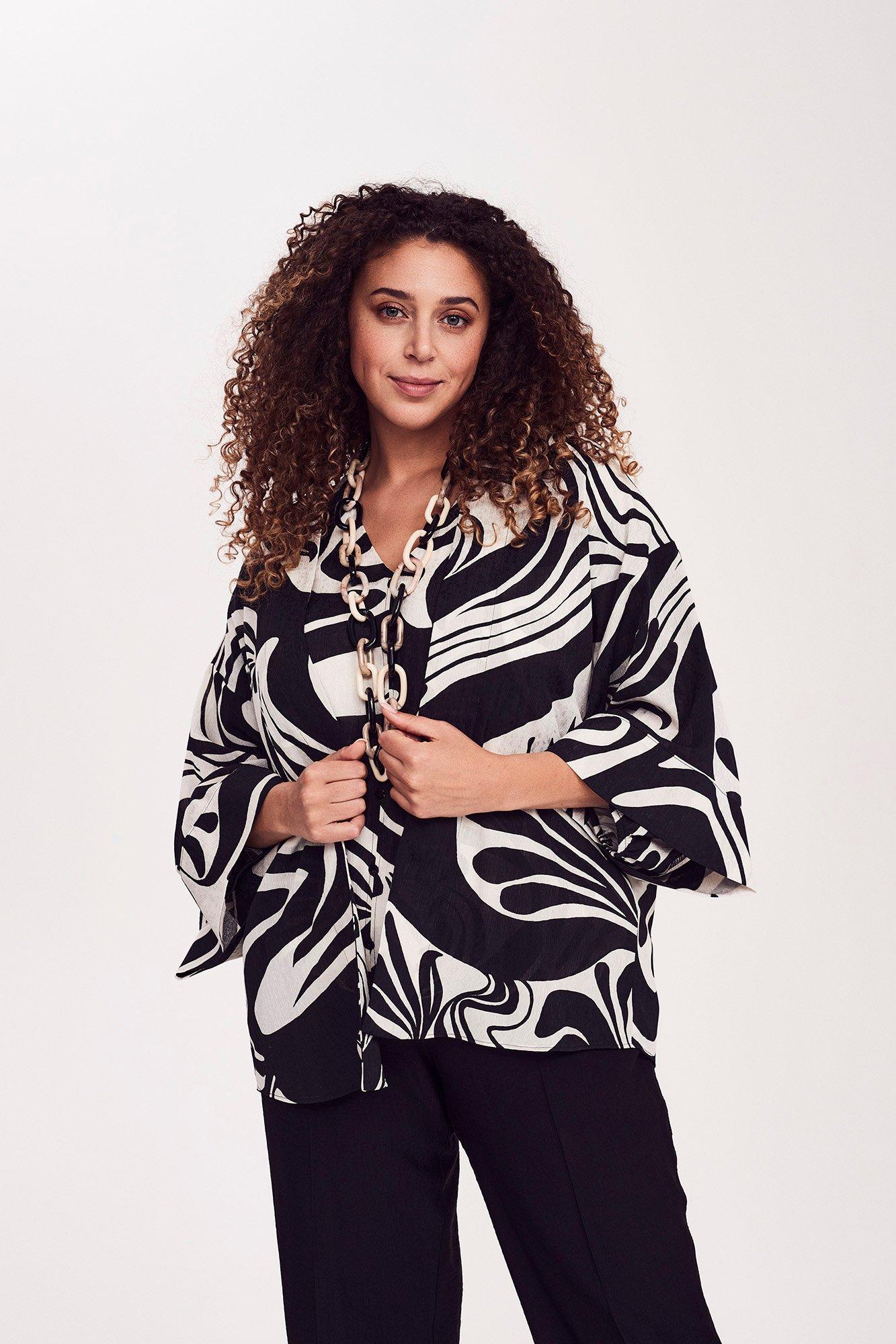 Hemden - Easy care kimono met abstracte print