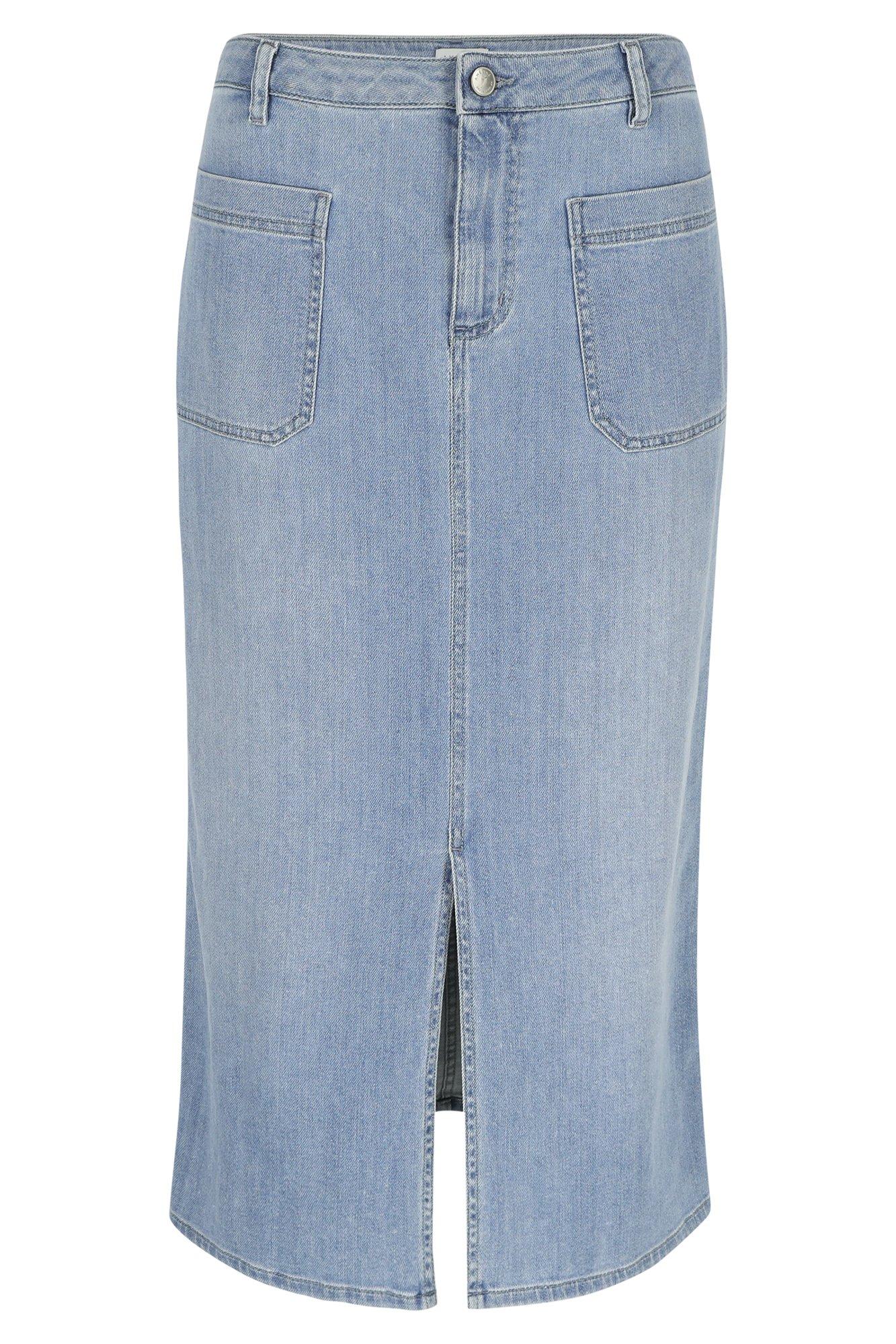Rokken - Kokerrok met split in denim