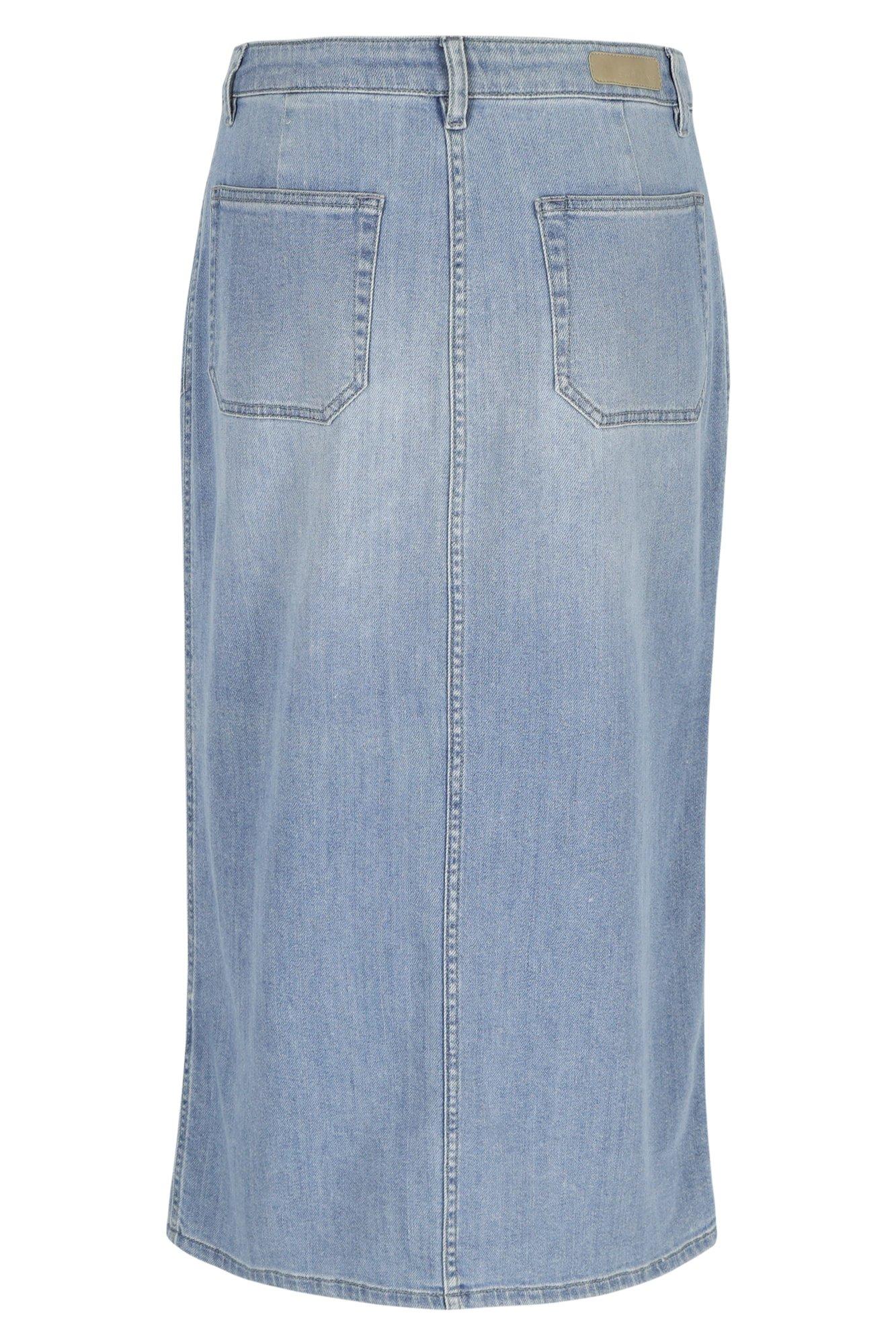 Rokken - Kokerrok met split in denim
