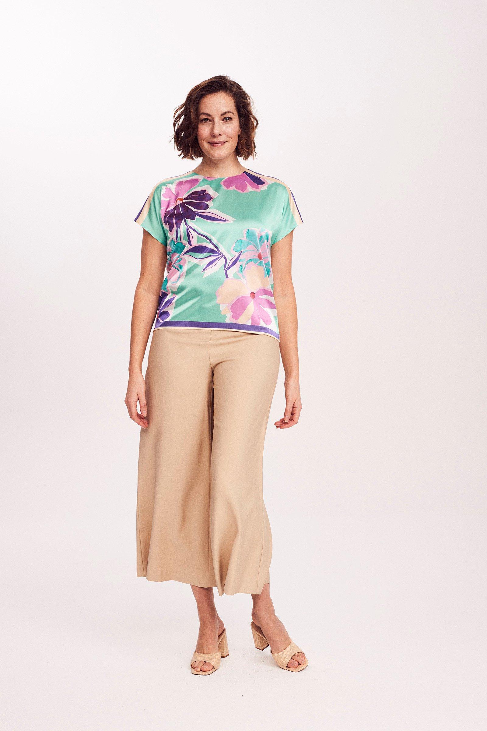 Sweatvest - Blouse T-shirt, devant en satin imprimé
