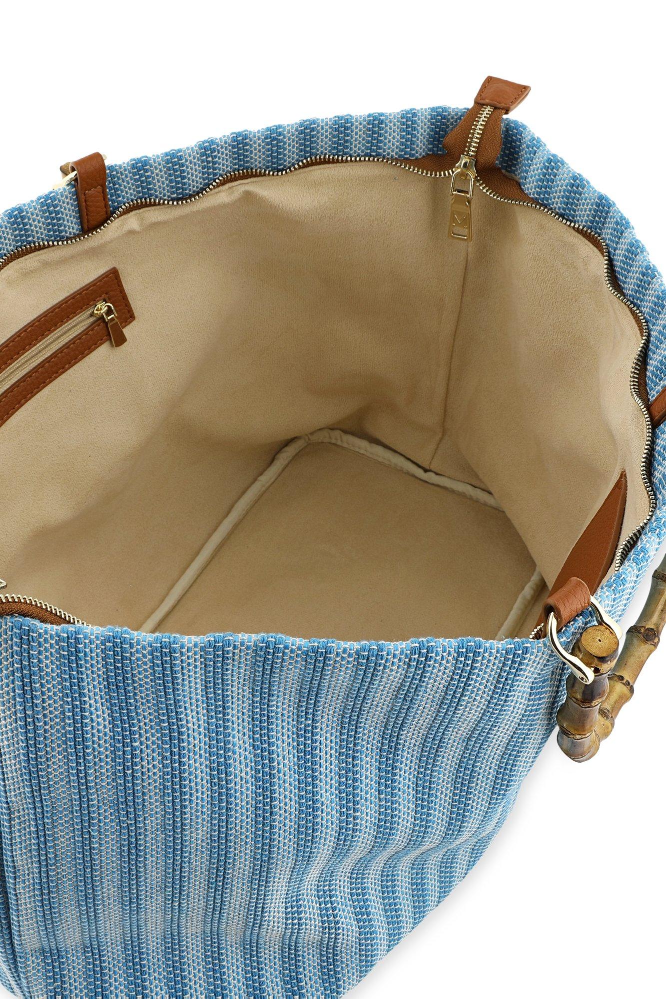 Accessoires pour bébés - Cabas rayé en raphia anses en bambou