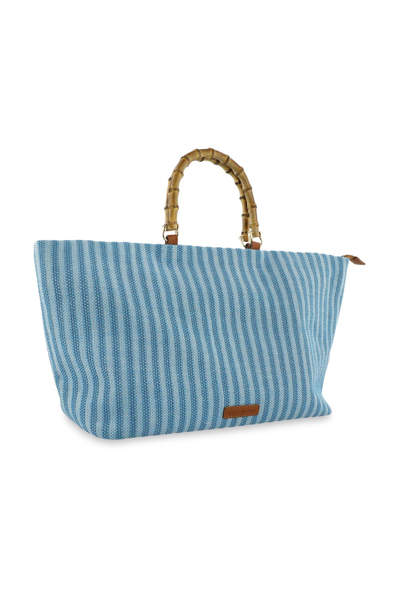 Babyspulletjes - Gestreepte raffia shopper met bamboe handvaten