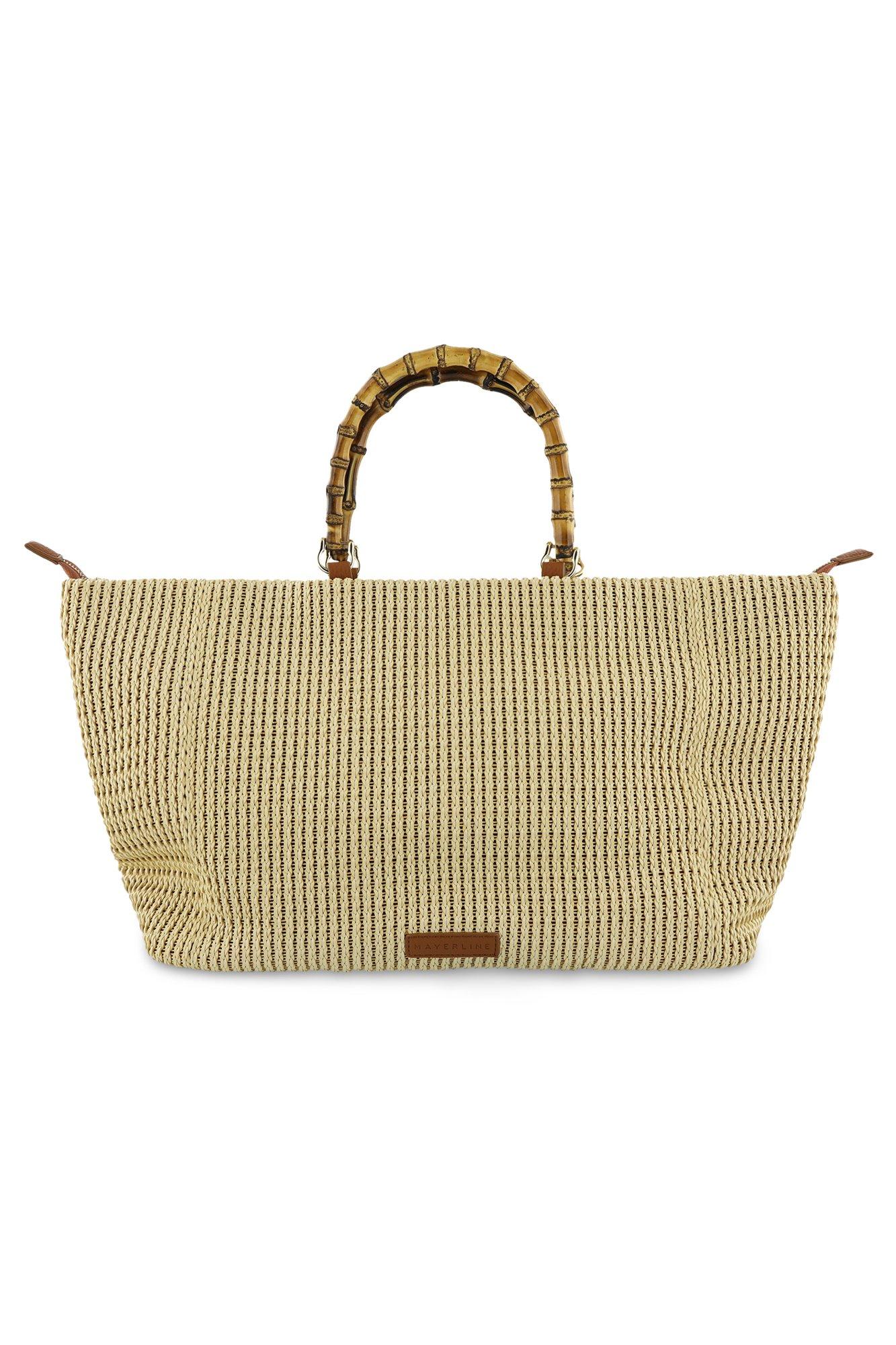 Accessoires pour bébés - Cabas rayé en raphia anses en bambou