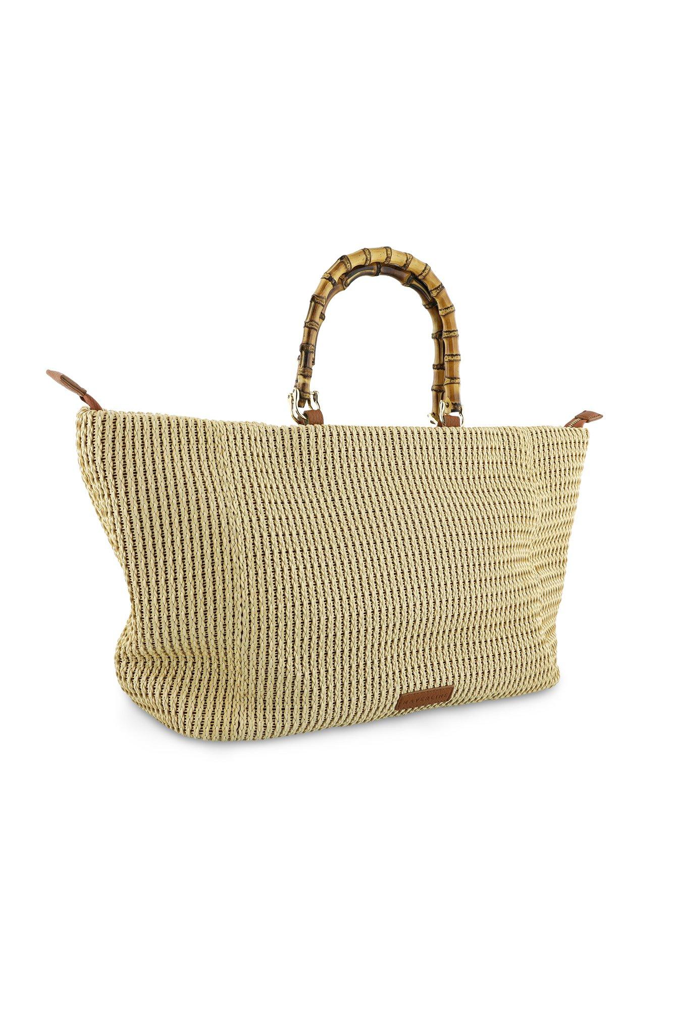 Accessoires pour bébés - Cabas rayé en raphia anses en bambou