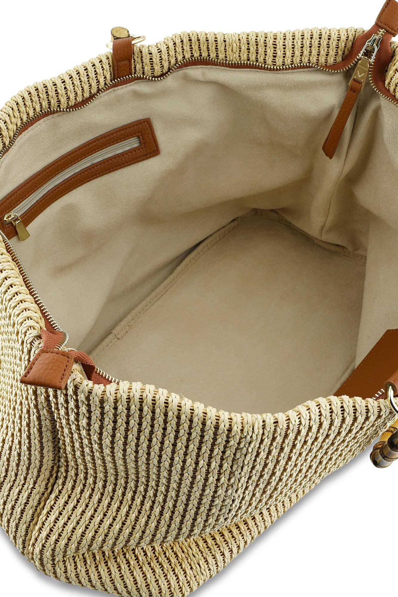 Accessoires pour bébés - Cabas rayé en raphia anses en bambou