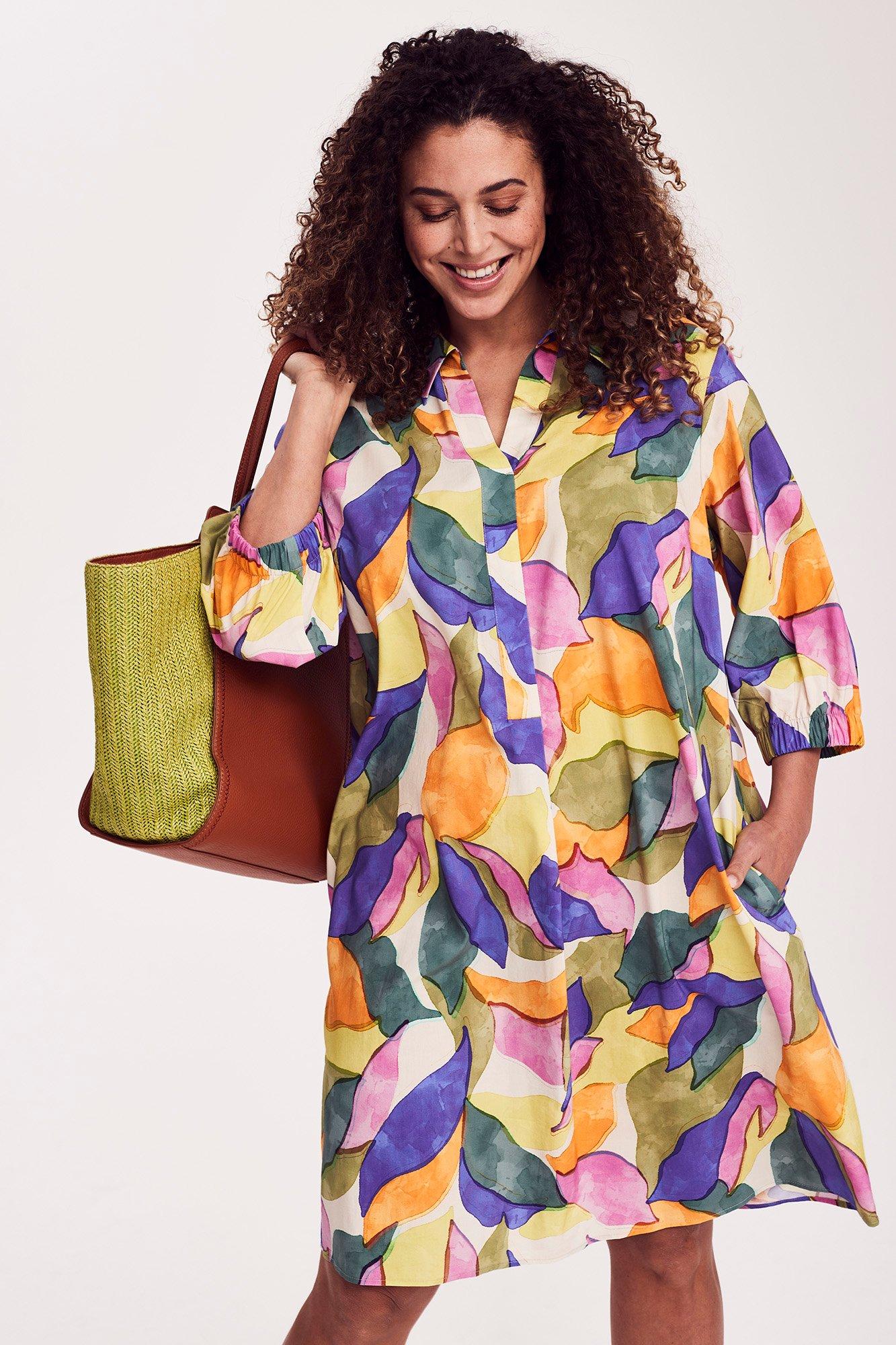 Robes - Robe droite imprimée en mélange coton