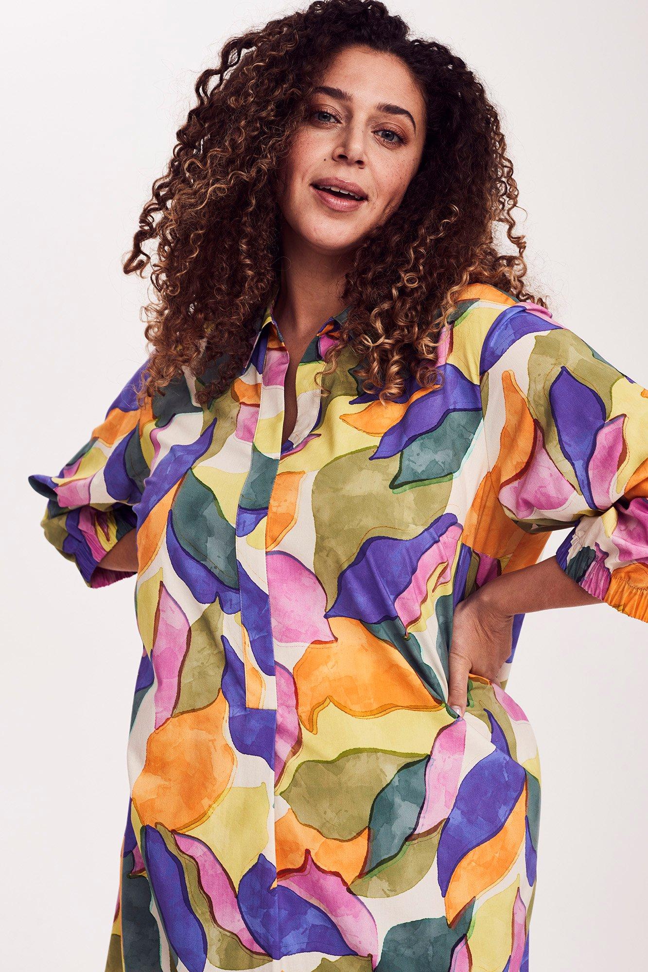 Robes - Robe droite imprimée en mélange coton