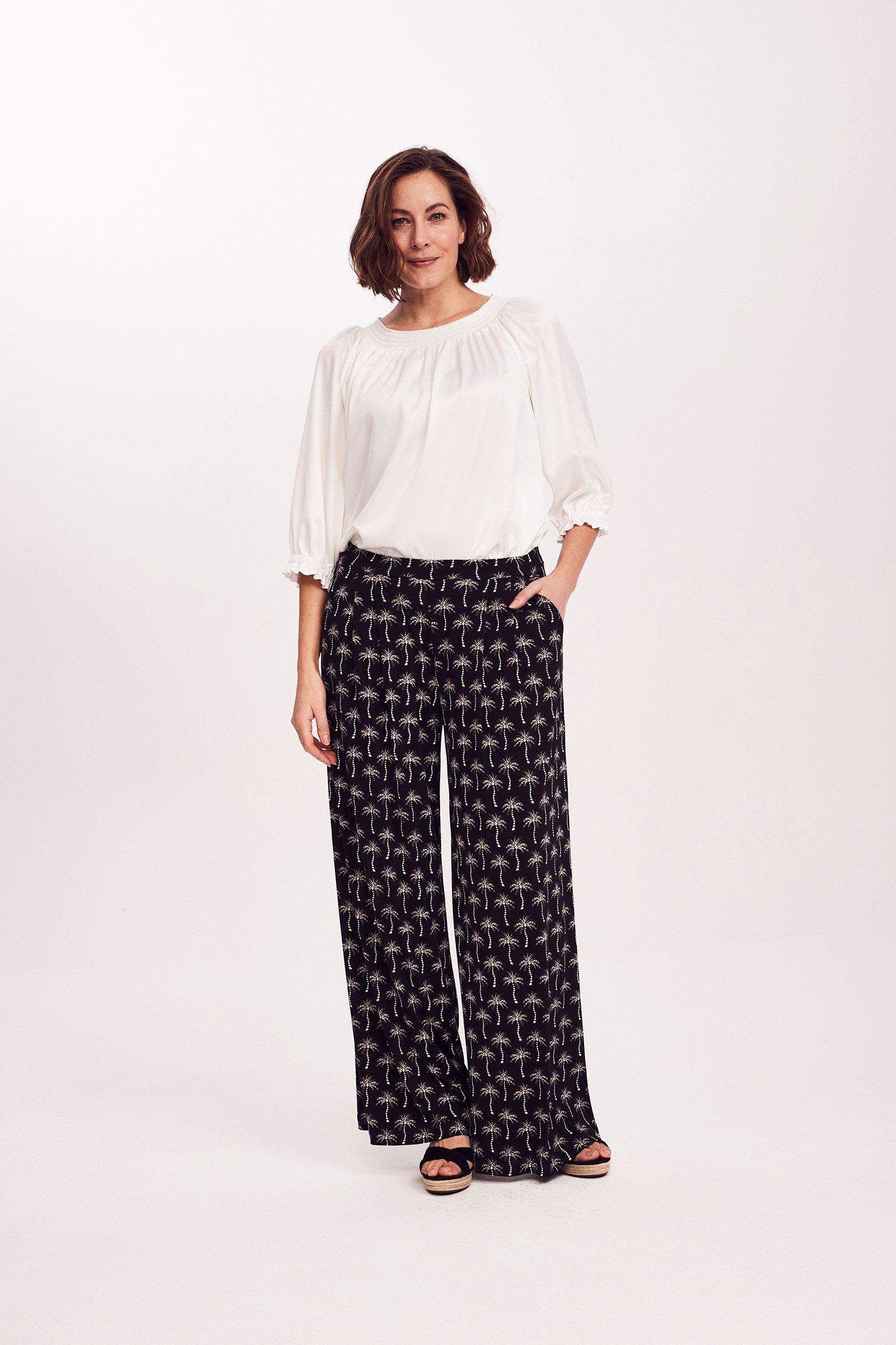 Extra wijde jerseybroek met palmboomprint - null - ame