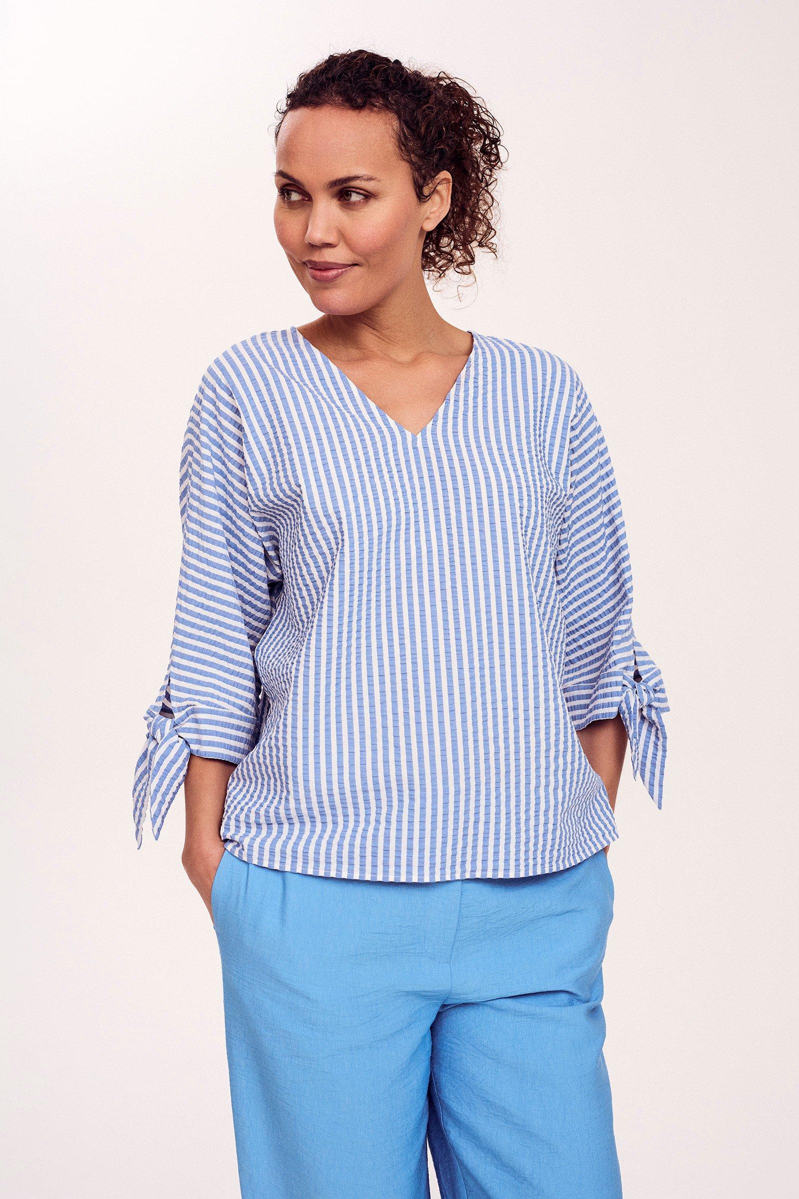 Seersucker blouse met vleermuismouw - may