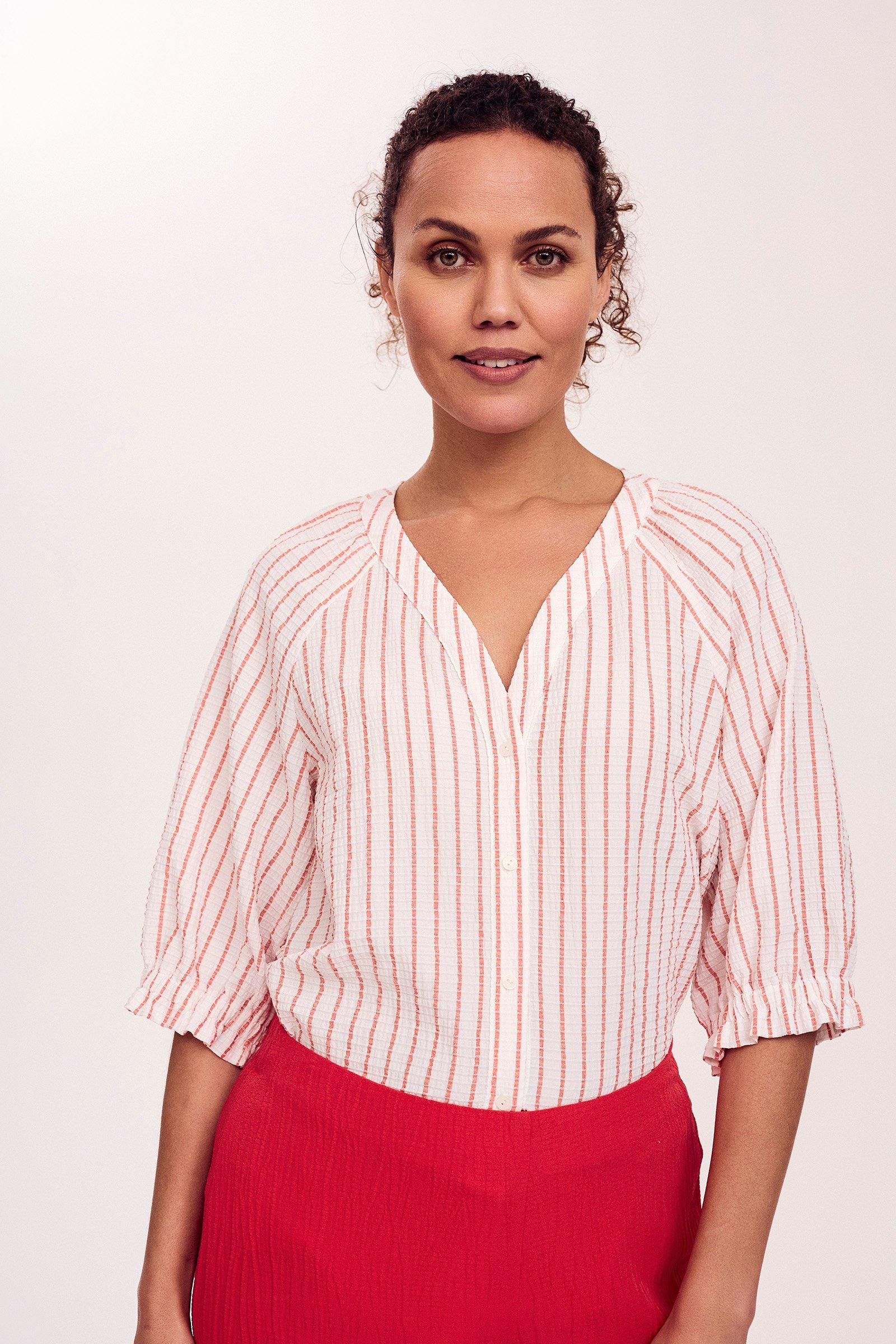 Seersucker blouse met wijde mouw - null - ame