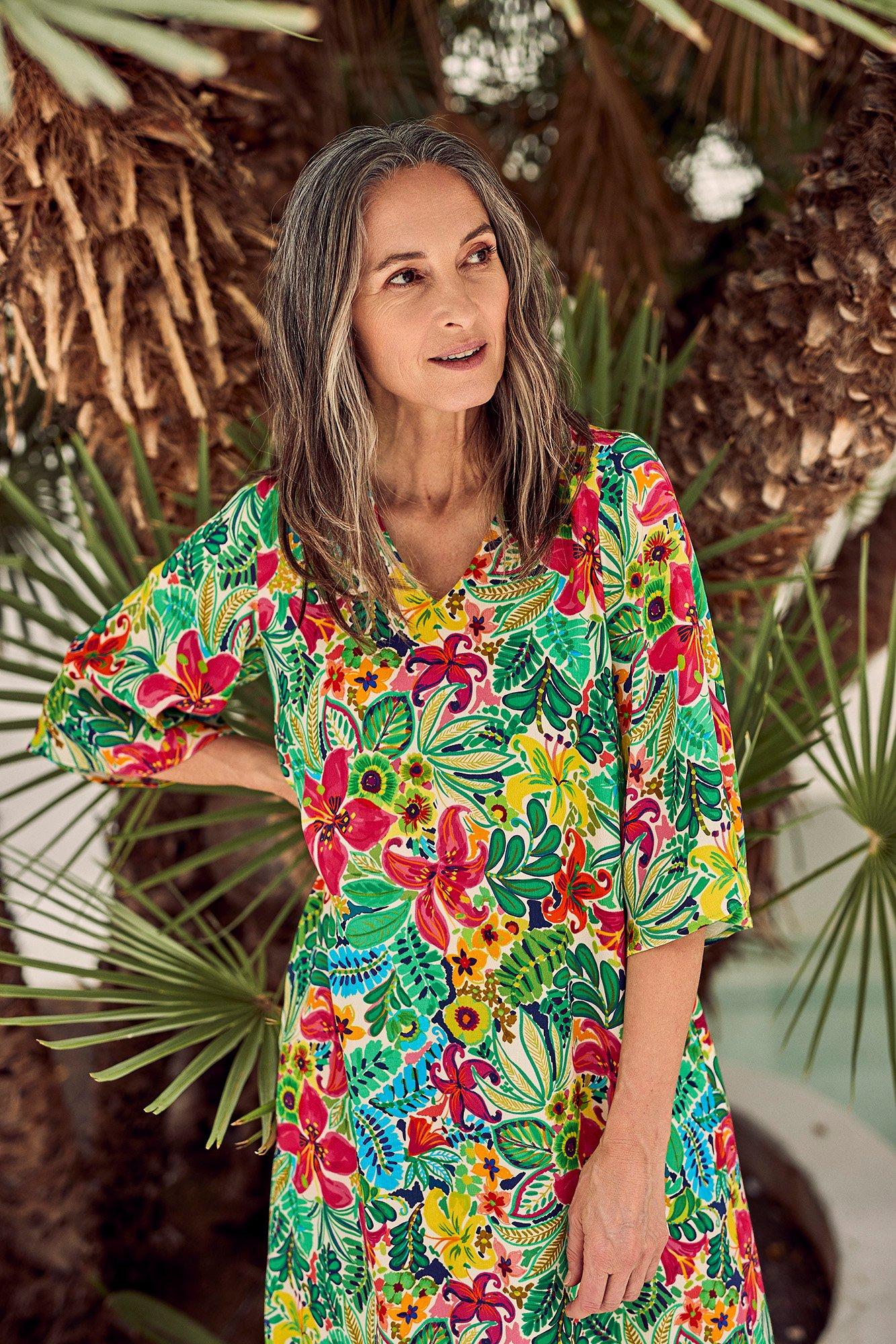 Jurk in cr&ecirc;pe met bloemenprint - may