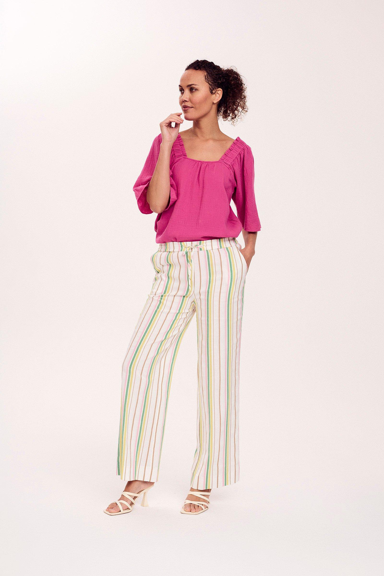 Wijde gestreepte broek in katoenmix - may