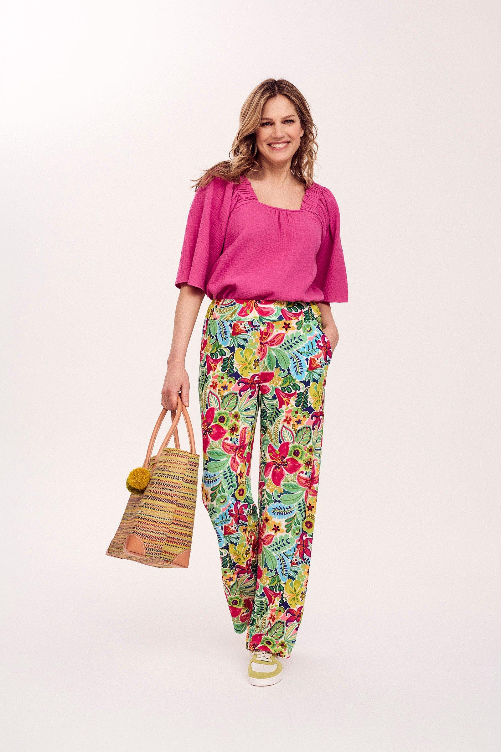 Broeken - Jersey broek met bloemenprint