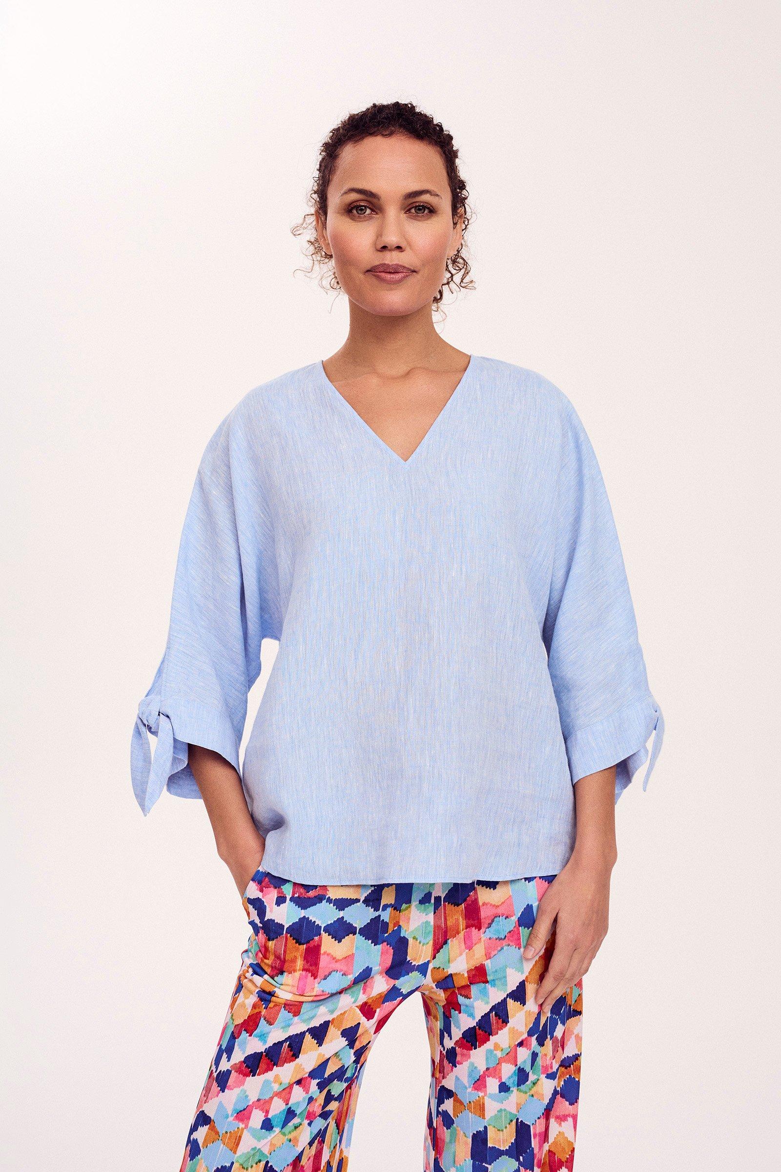 Linnen blouse met vleermuismouwen - may