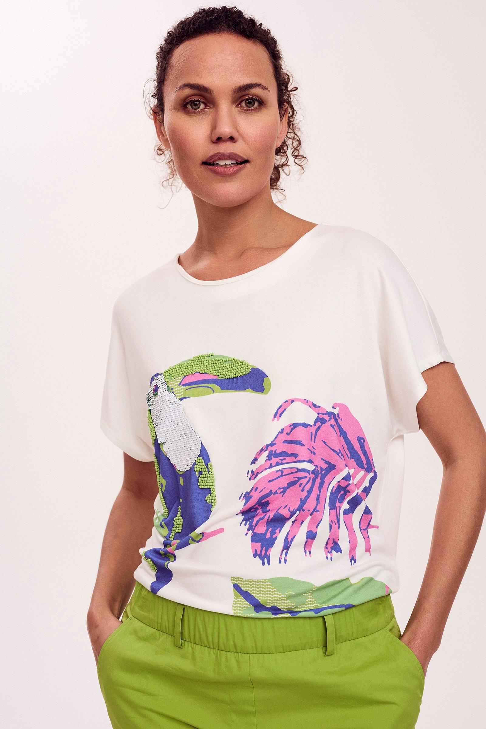 T-shirt met papegaai in pailletten - null - may