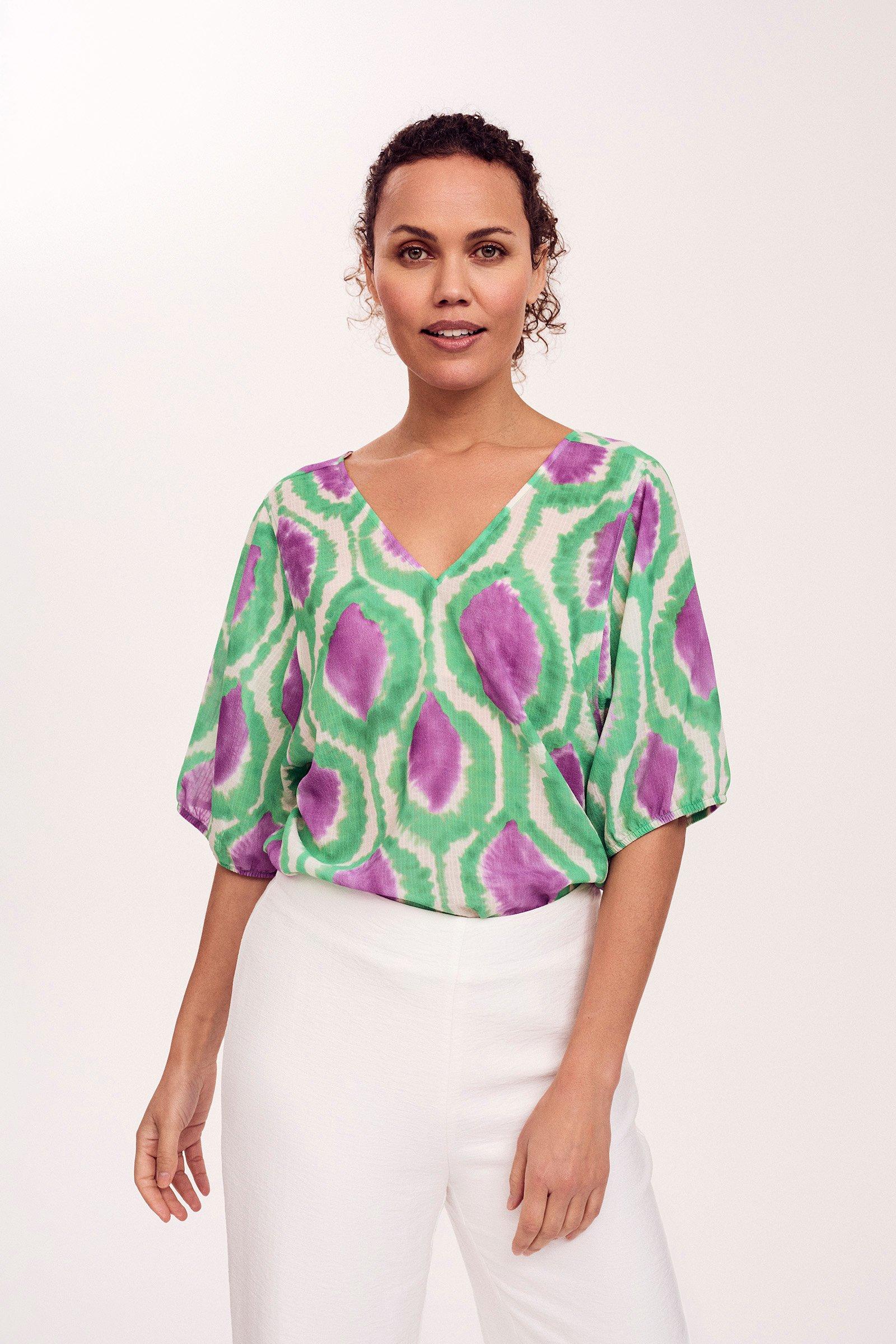 Blouse à imprimé éthnique en crêpe