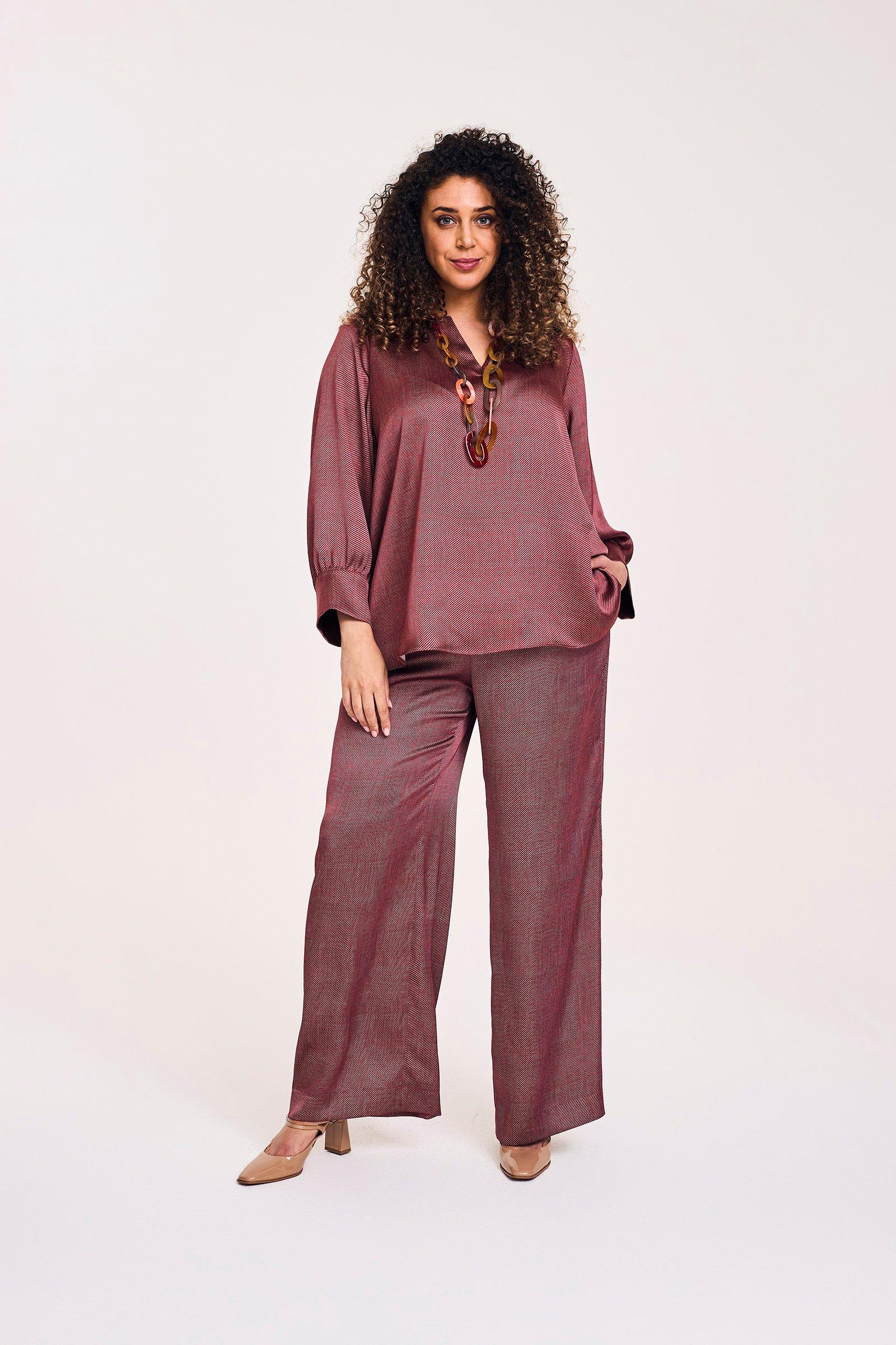 Wijde satijnen broek in faux uni print - null - may
