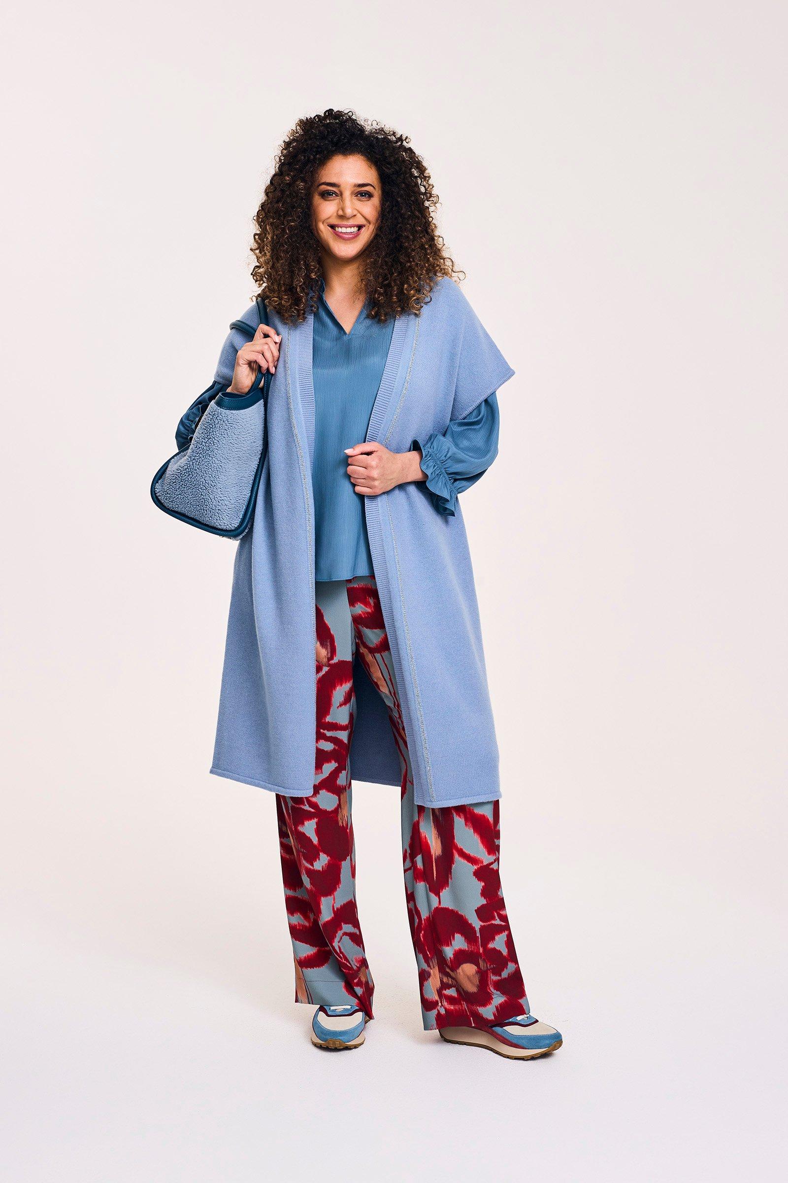 Lange mouwloze cardigan met lurexboord - null - may